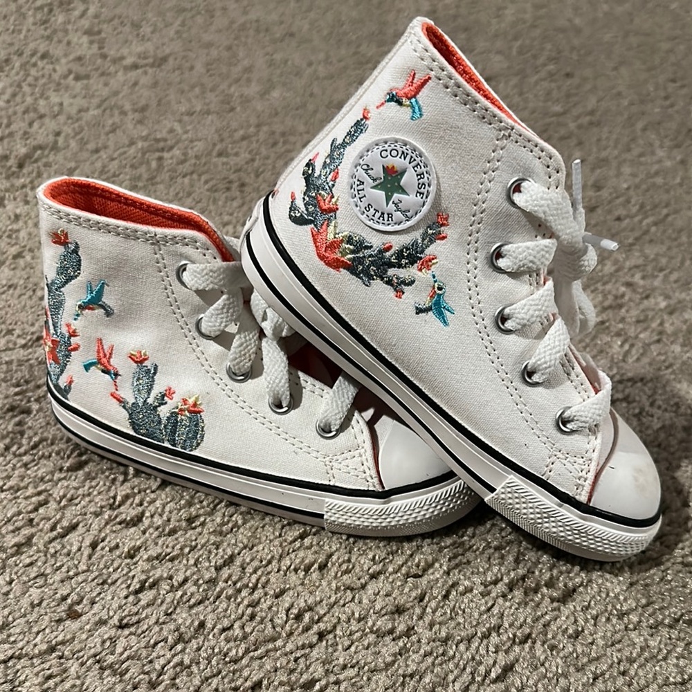 Converse Kids High-Top Sneakers - White with Colorful Embroidery